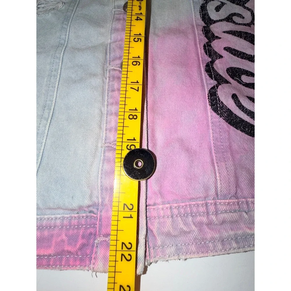 Justice x Bazooka Ring Pop Girls Tie Dye Denim Jacket XL 16/18 Distressed Candy